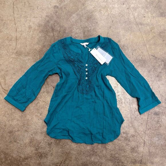 Mast & Harbour teal blue bohemian boho flowy crochet blouse - Picture 1 of 6